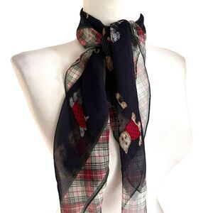 Talbots Silk Scottie Dog Print Neck Scarf Scottish Terrier Tartan Plaid Preppy
